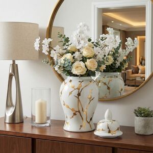 Sagebrook Home Ceramic Gold Cherry Temple Decorative Vase - White, 14 White 14.0 Sagebrook Home Ceramic Gold Cherry Temple Decorative Vase - White, 14 White 14.0