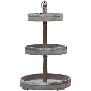Storied Home Decorative Wood and Tin 3 Tier Tray Distressed_Natural 15.38 In. L X 15.38 In. W X 27.5 In. H Storied Home Decorative Wood and Tin 3 Tier Tray Distressed_Natural 15.38 In. L X 15.38 In. W X 27.5 In. H
