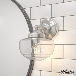 Hunter Fan Hunter Saddle Creek 1-Light Wall Sconce - Modern Schoolhouse, Transitional - Damp Rated! Brushed Nickel-Clear Seeded Glass N/A Hunter Fan Hunter Saddle Creek 1-Light Wall Sconce - Modern Schoolhouse, Transitional - Damp Rated! Brushed Nickel-Clear Seeded Glass N/A