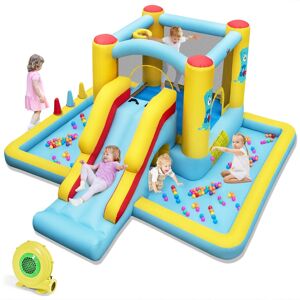 Kids Inflatable Bounce House Bouncy Castles w/ Ball Pit &Long Slide with 480W Blower Kids Inflatable Bounce House Bouncy Castles w/ Ball Pit &Long Slide with 480W Blower