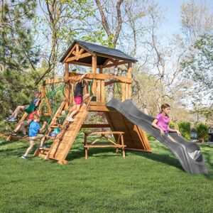 Backyard Discovery Endeavor II Cedar Wood Swing Set, Slide, Play Deck Silver See Description Backyard Discovery Endeavor II Cedar Wood Swing Set, Slide, Play Deck Silver See Description