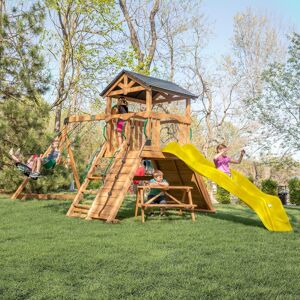 Backyard Discovery Endeavor II Cedar Wood Swing Set, Slide, Play Deck Yellow See Description Backyard Discovery Endeavor II Cedar Wood Swing Set, Slide, Play Deck Yellow See Description