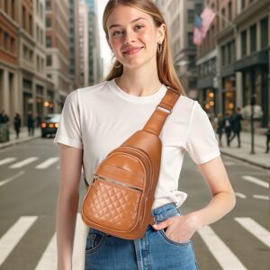 Unique Quilted PU Leather Sling Bag for Women, Crossbody Chest Bag Fanny Pack, Trendy Travel Lightweight Adjustable Stylish Fashion Brown 7.3x3.9x13.7 inch Unique Quilted PU Leather Sling Bag for Women, Crossbody Chest Bag Fanny Pack, Trendy Travel Lightweight Adjustable Stylish Fashion Brown 7.3x3.9x13.7 inch