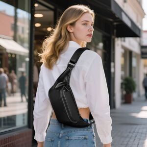 Unique Soft Leather Fanny Pack for Women, Crossbody Waist Pack with Adjustable Strap, Large Pocket, Sturdy Zippers, for Travel, Hiking Standard Black 10.2x4.3x3.2 inch Unique Soft Leather Fanny Pack for Women, Crossbody Waist Pack with Adjustable Strap, Large Pocket, Sturdy Zippers, for Travel, Hiking Standard Black 10.2x4.3x3.2 inch