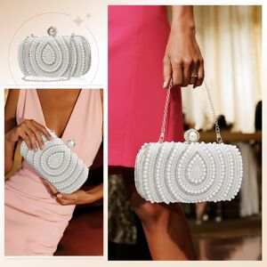 Unique Evening Clutch Purse for Women, (Carry Handle, Chain)Vintage Beads Buckle Clasp Handbag White 0.01 In. W X 0.01 In. H X 0.01 In. D Unique Evening Clutch Purse for Women, (Carry Handle, Chain)Vintage Beads Buckle Clasp Handbag White 0.01 In. W X 0.01 In. H X 0.01 In. D