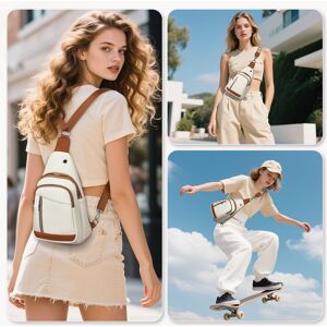 Unique Anti Theft Sling Bag, 2 in 1 PU Leather Convertible Crossbody Bags, Fanny Pack Backpack with 2 Removable Straps Beige Unique Anti Theft Sling Bag, 2 in 1 PU Leather Convertible Crossbody Bags, Fanny Pack Backpack with 2 Removable Straps Beige