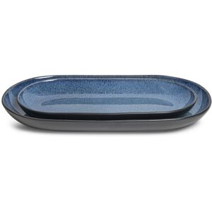 Sango Resona Blue/Black Large Ceramic Serving Platters Set of 2, 14/12 Inch Blue 14.0 In. L X 2.0 In. W X 7.6 In. H Sango Resona Blue/Black Large Ceramic Serving Platters Set of 2, 14/12 Inch Blue 14.0 In. L X 2.0 In. W X 7.6 In. H