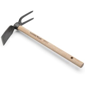 Kings County Tools 18-inch Double-Sided 2-Prong Cultivator and Hoe Garden Tool Silver and Natural Wood 18.0 In. L Kings County Tools 18-inch Double-Sided 2-Prong Cultivator and Hoe Garden Tool Silver and Natural Wood 18.0 In. L