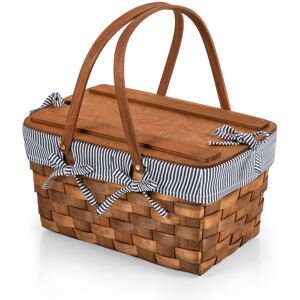 Picnic Time Kansas Handwoven Wood Picnic Basket, (Navy Blue & White Stripe) Red 17.9 In. L X 12.0 In. W X 9.8 In. H Picnic Time Kansas Handwoven Wood Picnic Basket, (Navy Blue & White Stripe) Red 17.9 In. L X 12.0 In. W X 9.8 In. H