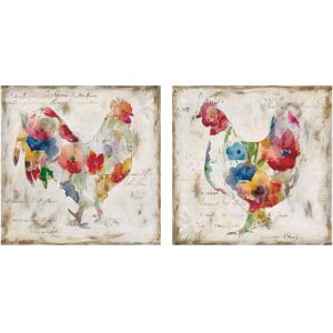 Fine Art canvas Flowered Hen & Rooster by Carol Robinson Canvas Art Painting Print Set - 20x20x2 20x20x2 Fine Art canvas Flowered Hen & Rooster by Carol Robinson Canvas Art Painting Print Set - 20x20x2 20x20x2