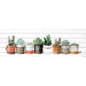 Parvez Taj 'Cactus in Cans' Painting Print on White Wood - Multi-color 30 x 10 Parvez Taj 'Cactus in Cans' Painting Print on White Wood - Multi-color 30 x 10