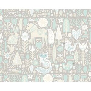 Origin Aqua Scandi Forest Animals Wall Mural Grey Oversized Origin Aqua Scandi Forest Animals Wall Mural Grey Oversized