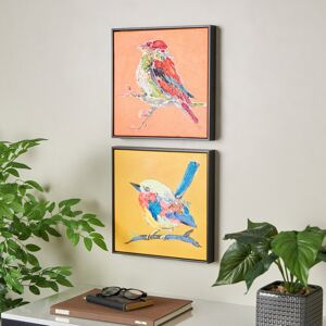 ARCILLA ELEMENTAL Multi Colored Canvas 3D Textured Bird Living Room Framed Wall Art with Black Frame and Gold Foil Accents (Set of 2) Multi 12 ARCILLA ELEMENTAL Multi Colored Canvas 3D Textured Bird Living Room Framed Wall Art with Black Frame and Gold Foil Accents (Set of 2) Multi 12