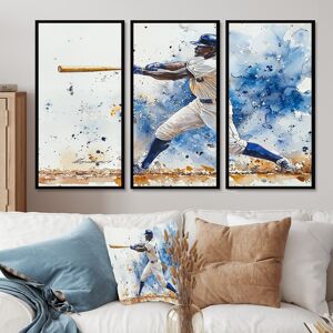 DESIGN ART White Blue Baseball Player Hitting A Foul Ball - Sport Baseball Framed Wall Art Set of 3 - Modern Wall Art 3 Pieces Gold,Grey 62 in. W x 40 in. H DESIGN ART White Blue Baseball Player Hitting A Foul Ball - Sport Baseball Framed Wall Art Set of 3 - Modern Wall Art 3 Pieces Gold,Grey 62 in. W x 40 in. H