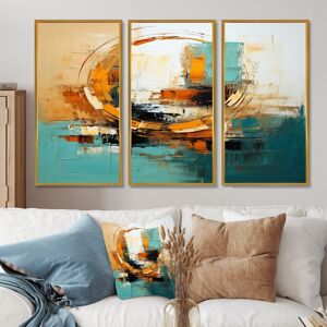 DESIGN ART Designart - Gilded Simplicity - Abstract Painting Wall Art Set Of 3 - Modern Framed Wall Decor 3 Pieces Gold,Blue 62 in. W x 40 in. H - 3 Panels DESIGN ART Designart - Gilded Simplicity - Abstract Painting Wall Art Set Of 3 - Modern Framed Wall Decor 3 Pieces Gold,Blue 62 in. W x 40 in. H - 3 Panels