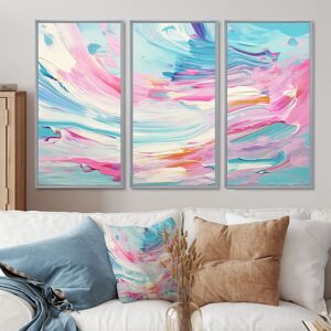 DESIGN ART Designart - Summer Bliss Miami - Abstract Painting Print - Modern Framed Canvas Wall Art Set Of 3 Print - For Home Decor White,Pink 62 in. W x 40 in. H - 3 Panels DESIGN ART Designart - Summer Bliss Miami - Abstract Painting Print - Modern Framed Canvas Wall Art Set Of 3 Print - For Home Decor White,Pink 62 in. W x 40 in. H - 3 Panels