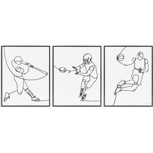 Stupell Simple Line Doodle People Playing Sports Baseball Football Basketball Framed 3 Piece Wall Art - Black Black 16 x 20 Stupell Simple Line Doodle People Playing Sports Baseball Football Basketball Framed 3 Piece Wall Art - Black Black 16 x 20