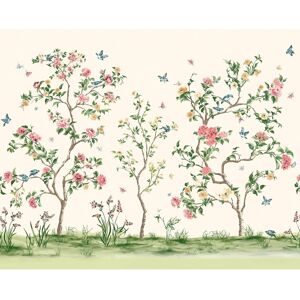 Origin Pink Chinoiserie Floral Tree Wall Mural Green Oversized Origin Pink Chinoiserie Floral Tree Wall Mural Green Oversized