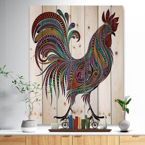 DESIGN ART Designart '2017 Colored Patterns Rooster' Farmhouse Animal Print on Natural Pine Wood - White 34 in. wide x 44 in. high DESIGN ART Designart '2017 Colored Patterns Rooster' Farmhouse Animal Print on Natural Pine Wood - White 34 in. wide x 44 in. high