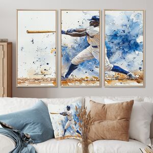 DESIGN ART White Blue Baseball Player Hitting A Foul Ball - Sport Baseball Framed Wall Art Set of 3 - Modern Wall Art 3 Pieces Gold,Grey 62 in. W x 40 in. H DESIGN ART White Blue Baseball Player Hitting A Foul Ball - Sport Baseball Framed Wall Art Set of 3 - Modern Wall Art 3 Pieces Gold,Grey 62 in. W x 40 in. H