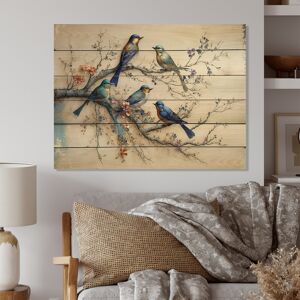 DESIGN ART Designart 'Multicolor Birds On Plum Blossoms Tree X' Animals Bird Floral Wood Wall Art - Natural Pine Wood Beige,Blue 32 In. Wide x 16 In. High DESIGN ART Designart 'Multicolor Birds On Plum Blossoms Tree X' Animals Bird Floral Wood Wall Art - Natural Pine Wood Beige,Blue 32 In. Wide x 16 In. High