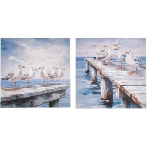 IH Casa Decor Hand Painted Canvas Wall Art Seagulls On Boardwalk - Set of 2 Multi IH Casa Decor Hand Painted Canvas Wall Art Seagulls On Boardwalk - Set of 2 Multi