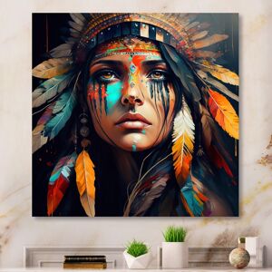 DESIGN ART Designart 'Colorful Native American Woman III' Contemporary Glam Canvas Wall Art Red,Multi 16 in. wide x 16 in. high DESIGN ART Designart 'Colorful Native American Woman III' Contemporary Glam Canvas Wall Art Red,Multi 16 in. wide x 16 in. high