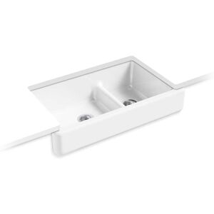 Kohler Whitehaven® Smart Divide® Undermount Double-Bowl Large/Medium Farmhouse Kitchen Sink White (K-6426-0) White 35.5 In. L X 21.56 In. W X 9.63 In. H Kohler Whitehaven® Smart Divide® Undermount Double-Bowl Large/Medium Farmhouse Kitchen Sink White (K-6426-0) White 35.5 In. L X 21.56 In. W X 9.63 In. H