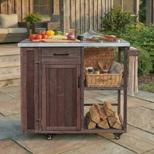 Outdoor Kitchen Island Fir Wood Prep Station Lockable Kitchen Cart with Stainless Top Dark Brown 40.5 In. L X 40.5 In. W X 35.6 In. H Outdoor Kitchen Island Fir Wood Prep Station Lockable Kitchen Cart with Stainless Top Dark Brown 40.5 In. L X 40.5 In. W X 35.6 In. H