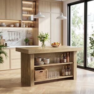 1Easylife 63 Inch Brown Kitchen Island Stationary Butcher Block Island with Storage Shelves Brown 63.0 In. L X 63.0 In. W X 35.4 In. H 1Easylife 63 Inch Brown Kitchen Island Stationary Butcher Block Island with Storage Shelves Brown 63.0 In. L X 63.0 In. W X 35.4 In. H