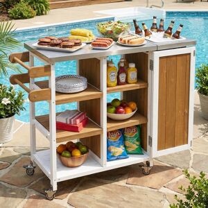 Outdoor Kitchen Island Patio Kitchen Island Outdoor Kitchen Cart Portable Prep Station with Lockable Wheels Brown/White 39.7 In. L X 39.7 In. W X 33.4 In. H Outdoor Kitchen Island Patio Kitchen Island Outdoor Kitchen Cart Portable Prep Station with Lockable Wheels Brown/White 39.7 In. L X 39.7 In. W X 33.4 In. H
