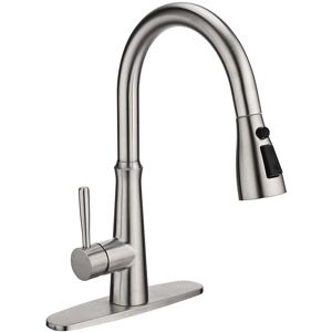WOWOW Single Handle 3-Mode Pull Out Sprayer Kitchen Faucet Brushed Nickel Without Soap Dispenser WOWOW Single Handle 3-Mode Pull Out Sprayer Kitchen Faucet Brushed Nickel Without Soap Dispenser