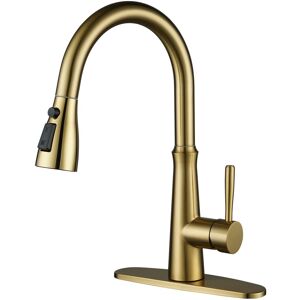 WOWOW Single Handle 3-Mode Pull Out Sprayer Kitchen Faucet Brushed Gold Without Soap Dispenser WOWOW Single Handle 3-Mode Pull Out Sprayer Kitchen Faucet Brushed Gold Without Soap Dispenser