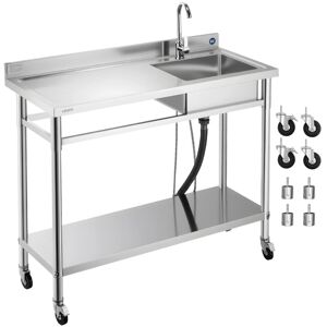 VEVOR Stainless Steel Utility Sink, Rolling Single Bowl Commercial Kitchen Sink with Drawer, Faucet and Hot & Cold Water Pipe 47.2 x 19.7 x 41.5 in 47.2 x 19.7 x 41.5 in VEVOR Stainless Steel Utility Sink, Rolling Single Bowl Commercial Kitchen Sink with Drawer, Faucet and Hot & Cold Water Pipe 47.2 x 19.7 x 41.5 in 47.2 x 19.7 x 41.5 in