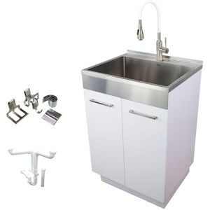Transolid 24-in x 20-in x 34.6 Laundry Sink Cabinet with Faucet and Accessories, White - 27 White/Stainless Steel 27 Transolid 24-in x 20-in x 34.6 Laundry Sink Cabinet with Faucet and Accessories, White - 27 White/Stainless Steel 27