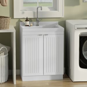 WYNDENHALL Bishop Laundry Cabinet with Faucet and Sink Pure White 28 WYNDENHALL Bishop Laundry Cabinet with Faucet and Sink Pure White 28