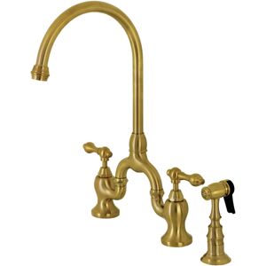 Kingston English Country Bridge Kitchen Faucet with Brass Sprayer Brushed Brass Over 15 Inches Kingston English Country Bridge Kitchen Faucet with Brass Sprayer Brushed Brass Over 15 Inches