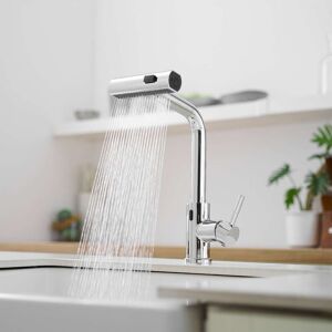 Single Handle 14.5 in. Pull Out Sprayer Touchless Kitchen Faucet with 360° Swivel Spout 1-Hole Basin Sink Tap Chrome 8 to 9 Inches Single Handle 14.5 in. Pull Out Sprayer Touchless Kitchen Faucet with 360° Swivel Spout 1-Hole Basin Sink Tap Chrome 8 to 9 Inches