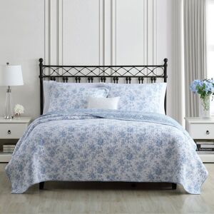 Laura Ashley Walled Garden Cotton Reversible Quilt Set Blue King Laura Ashley Walled Garden Cotton Reversible Quilt Set Blue King
