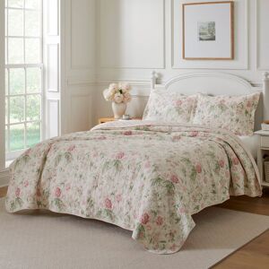 Laura Ashley Breezy Floral Cotton Reversible Quilt Set Pink/Green King Laura Ashley Breezy Floral Cotton Reversible Quilt Set Pink/Green King