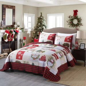 MarCielo Christmas Patterned Red and Green 3-piece Quilt Set Red King MarCielo Christmas Patterned Red and Green 3-piece Quilt Set Red King