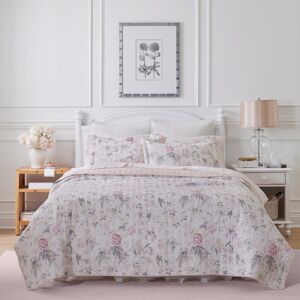Laura Ashley Breezy Floral Cotton Reversible Pink/Grey Quilt Set Pink Full - Queen Laura Ashley Breezy Floral Cotton Reversible Pink/Grey Quilt Set Pink Full - Queen