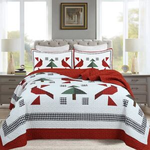 MarCielo 3 Pcs Cardinals Christmas Quilt Bedspread Set Red Queen MarCielo 3 Pcs Cardinals Christmas Quilt Bedspread Set Red Queen
