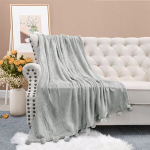 Home Soft Things Pompom Flannel Fleece Throw Silver Grey 60'' x 80'' Home Soft Things Pompom Flannel Fleece Throw Silver Grey 60'' x 80''