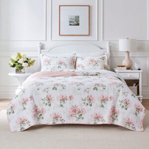Laura Ashley Honeysuckle Cotton Reversible Pink Quilt Set Pink Twin Laura Ashley Honeysuckle Cotton Reversible Pink Quilt Set Pink Twin