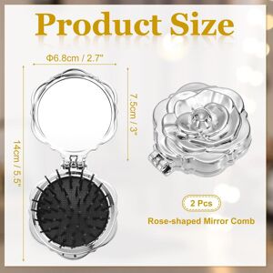 Unique Travel Hair Brush with Mirror, Rose Shape Mini Massage Hairbrush Portable Makeup Pocket Folding for Women Girls Gym Silver 2Pcs Unique Travel Hair Brush with Mirror, Rose Shape Mini Massage Hairbrush Portable Makeup Pocket Folding for Women Girls Gym Silver 2Pcs