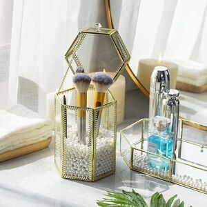 Forward Home Collection Golden Makeup Brush Holder Organizer,Glass Cosmetic Brushes Storage with lid - Gold Gold 5.0 In. L X 12.0 In. W X 5.0 In. H Forward Home Collection Golden Makeup Brush Holder Organizer,Glass Cosmetic Brushes Storage with lid - Gold Gold 5.0 In. L X 12.0 In. W X 5.0 In. H