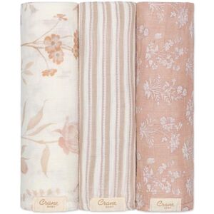 Crane Baby Violet Floral 100% Cotton Muslin Swaddle Blankets (Set of 3) Beige 47.0 In. L X 47.0 In. W X 0.25 In. H Crane Baby Violet Floral 100% Cotton Muslin Swaddle Blankets (Set of 3) Beige 47.0 In. L X 47.0 In. W X 0.25 In. H