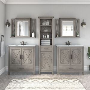 Key West 64W Double Vanity with Sinks and Storage by Bush Furniture Driftwood Gray Double Vanities Key West 64W Double Vanity with Sinks and Storage by Bush Furniture Driftwood Gray Double Vanities