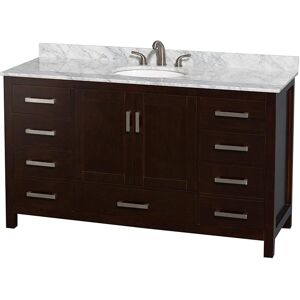Wyndham Collection Sheffield 60 Espresso / White Carrara Marble Top / Brushed 59 to 61 in Wyndham Collection Sheffield 60 Espresso / White Carrara Marble Top / Brushed 59 to 61 in